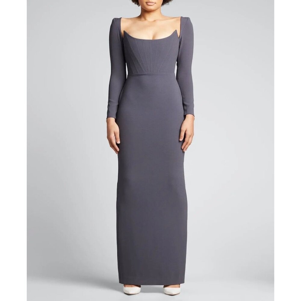 Alex Perry Satin Crepe Corset Column Gown